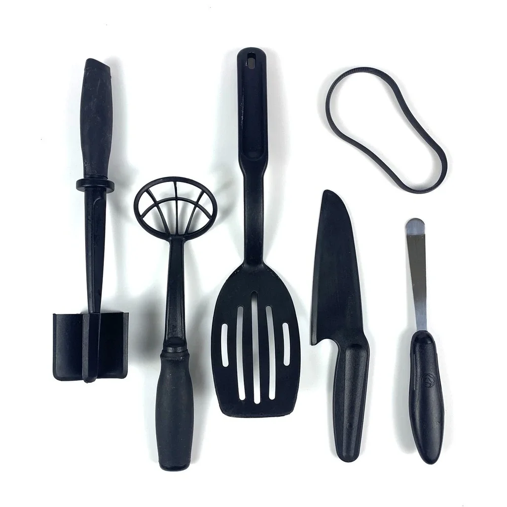 Pampered Chef Black Nylon Lot of 6 Utensils Chop Chunk Scoop Loop Knife Spatula
